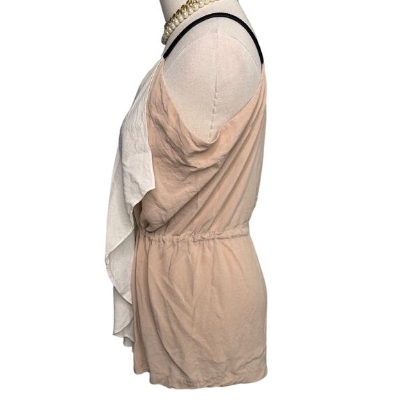 Yigal Azrouël 100% silk layered tie waist tank blouse tan white size 6 small - Picture 3 of 6